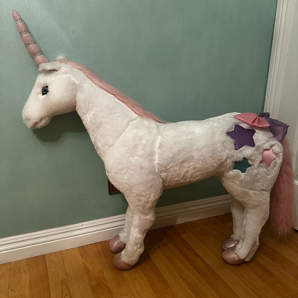 Magical Unicorn Plush Toy with Stars - White and Pink